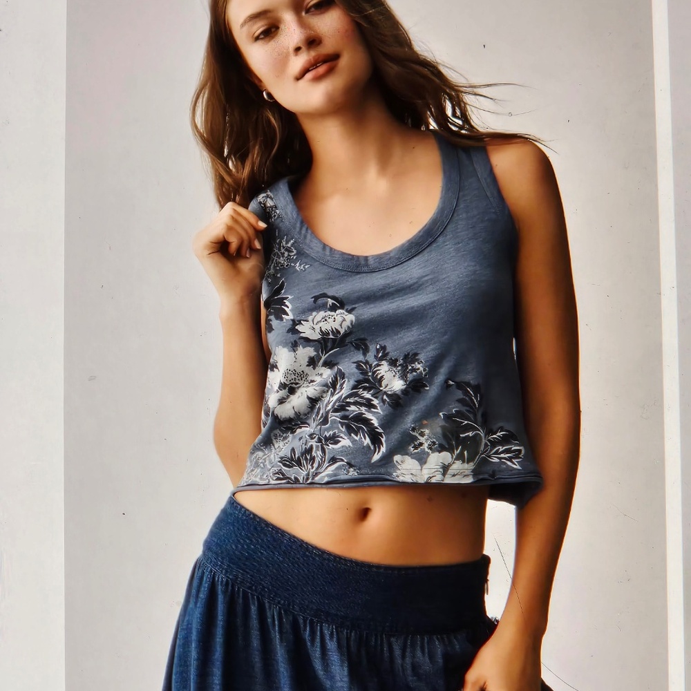 Anthropologie Pilcro The Kacey Cotton-Slub Scoop-Neck Crop TankTop NWT M / L